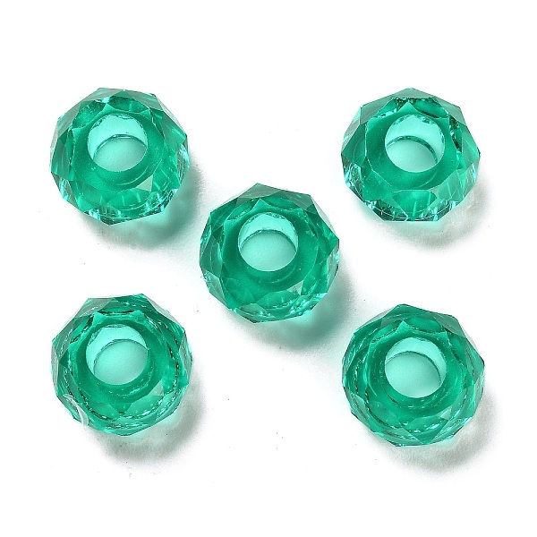 

PandaHall Transparent Resin European Beads, Large Hole Beads, Faceted, Rondelle, Medium Aquamarine, 13.5x8mm, Hole: 5.5mm Resin Rondelle