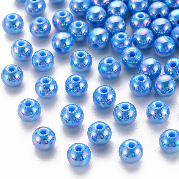 

PandaHall Opaque Acrylic Beads, AB Color Plated, Round, Deep Sky Blue, 8x7mm, Hole: 2mm, about 1745pcs/500g Acrylic Round