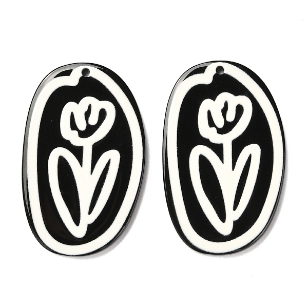 

PandaHall Opaque Acrylic Pendants, Black & White, Oval with Flower, Black, 40.5x26x3mm, Hole: 1.5mm Acrylic Oval Black