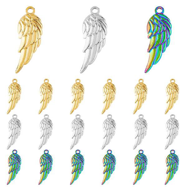

PandaHall DICOSMETIC 18Pcs 3 Colors Angel Wings Pendants Textured Single Wing Charms Golden and Rainbow Color Feather Charms Stainless Steel...