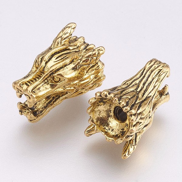 

PandaHall Tibetan Style Alloy Beads, Dragon Head, Antique Golden, 9x15x10mm, Hole: 2mm Alloy Dragon
