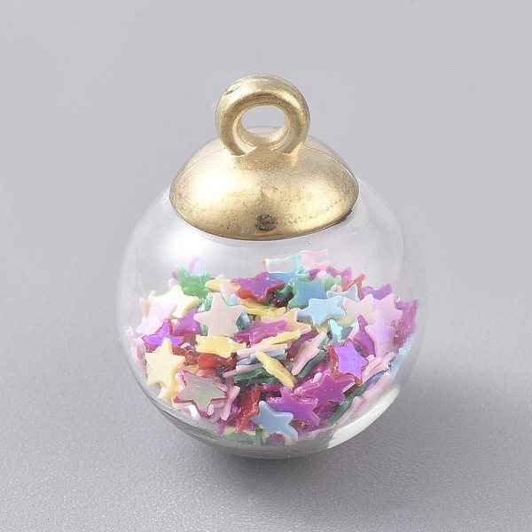 

PandaHall Glass Ball Pendants, with Star Glitter Sequins and Golden Plated CCB Plastic Cup Peg Bails, Round, Colorful, 20.5x15mm, Hole...