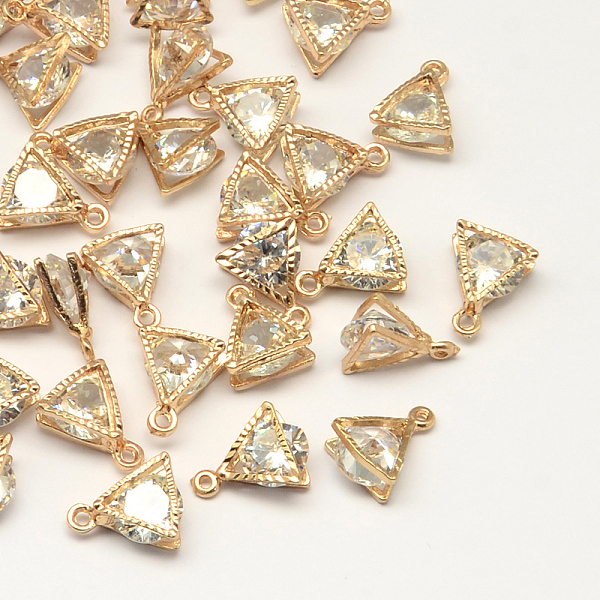 

PandaHall Alloy Charms, with Cubic Zirconia, Triangle, Clear, Light Gold, 11x9x5mm, Hole: 1mm Alloy+Cubic Zirconia Triangle Clear
