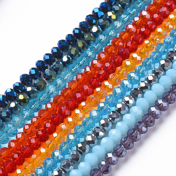 

PandaHall Electroplate Glass Beads Strands, Faceted, Rondelle, Mixed Color, 4.5x3.5mm, Hole: 0.8mm, about 123~128pcs/strand, 15.94..., Multicolor