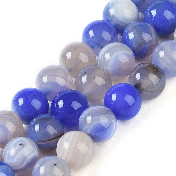 

PandaHall Natural Striped Agate/Banded Agate Beads Strands, Dyed, Round, Royal Blue, 10mm, Hole: 1.2mm, about 19pcs/strand, 7.60''(19.3cm)...