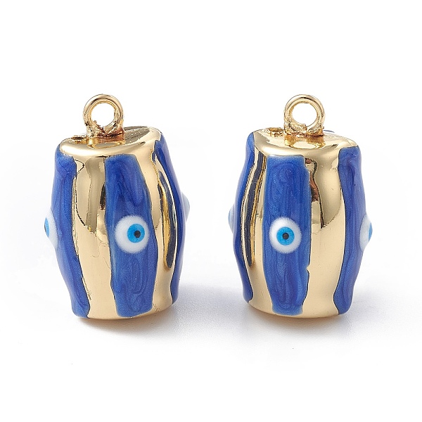 

PandaHall Brass Enamel Pendants, Real 18K Gold Plated, Barrel with Evil Eye Charm, Blue, 25x16.5x16mm, Hole: 2.2mm Brass+Enamel Barrel Blue