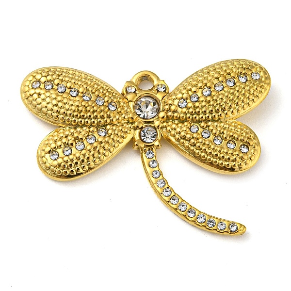 

PandaHall Ion Plating(IP) Real 18K Gold Plated 304 Stainless Steel Rhinestone Pendants, Dragonfly Charms, Crystal, 22x30x2.5mm, Hole: 1.6mm..., Clear