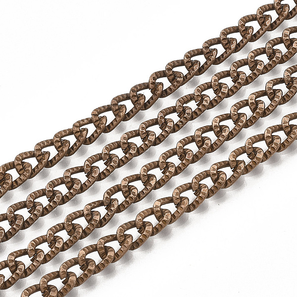 

PandaHall Iron Cuban Link Chains, Chunky Curb Chains, with Spool, Unwelded, Textured, Red Copper, 6x4x1mm Iron