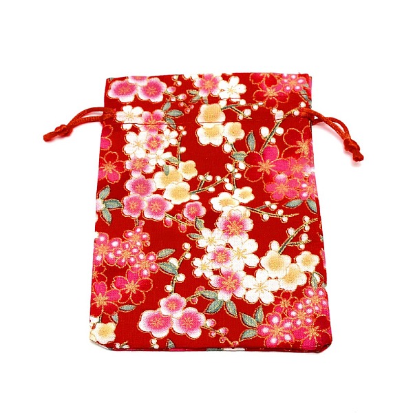 

PandaHall Cotton and Linen Cloth Packing Pouches, Drawstring Bag, Rectangle with Sakura Pattern, FireBrick, 14x10x0.3cm Cloth Flower Red