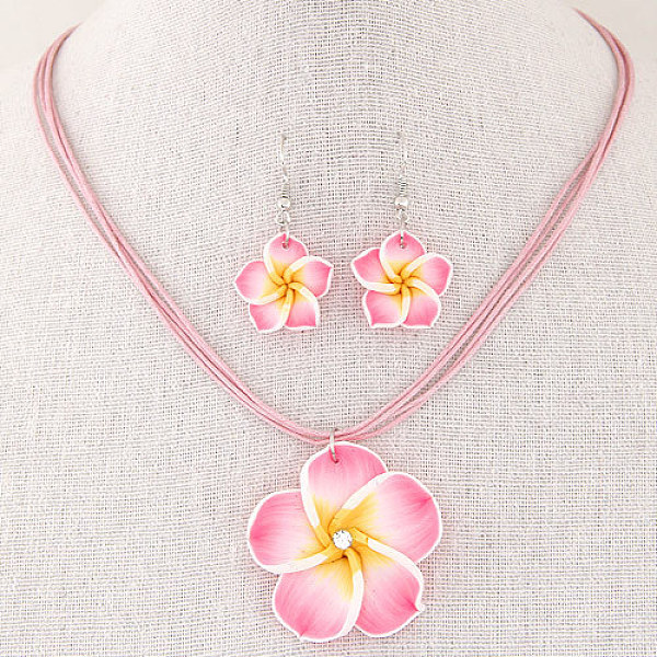 Ensemble de colliers et boucles d'oreilles pendantes en argile polymère avec cordon ciré