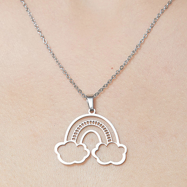 

PandaHall 201 Stainless Steel Hollow Rainbow & Cloud Pendant Necklace, Stainless Steel Color, 17.72 inch(45cm) 201 Stainless Steel Rainbow