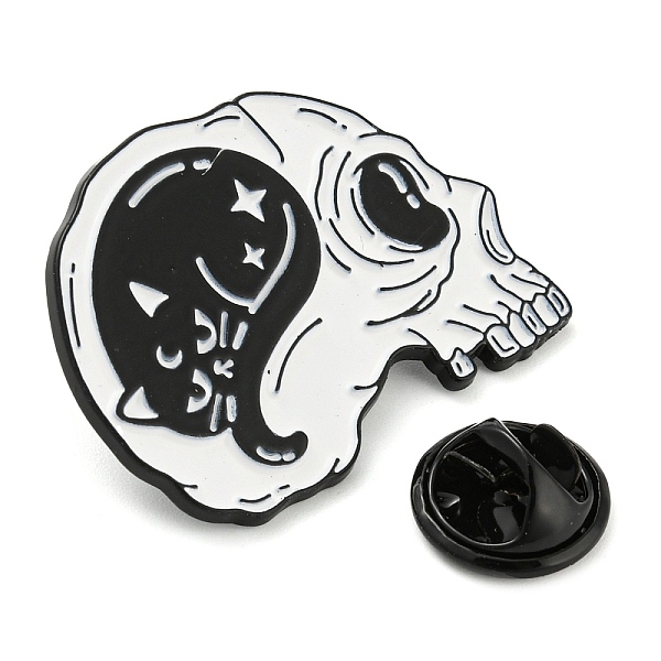 Emaille-Pins Mit Cartoon-Katze Und Totenkopf