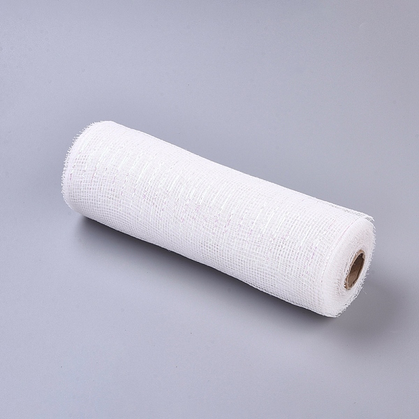 

PandaHall Poly Mesh Ribbon, with Metallic Foil, for Wreaths, Swags and Decorating, White, 25cm, about 10yards/roll(9.14m/roll) Polyester...