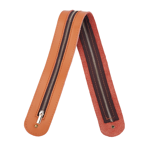 PandaHall Alloy Zip-fastener, with Genuine Leather, for Bag Replacement Accessories, Flat, Sandy Brown, 50.2x4.6x0.25cm Alloy PandaHall Alloy Zip-fastener, with Genuine Leather, for Bag Replacement Accessories, Flat, Sandy Brown, 50.2x4.6x0.25cm Alloy