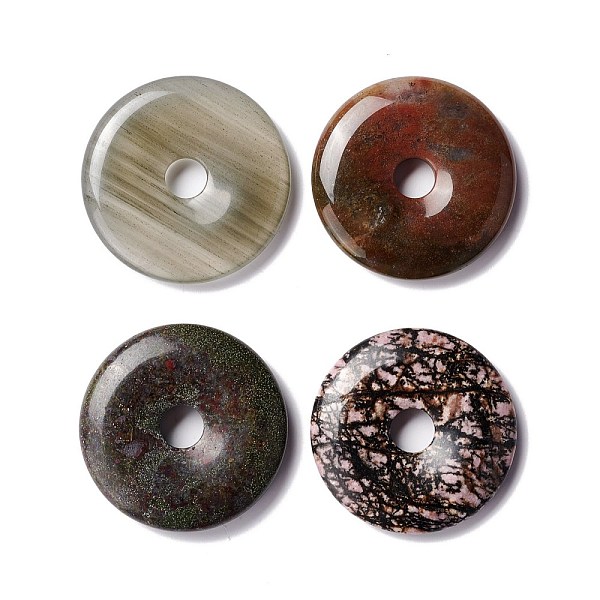 

PandaHall Natural Gemstone Pendants, Donut/Pi Disc, 40~40.5x7~7.5mm, Hole: 8~8.5mm Mixed Stone Donut