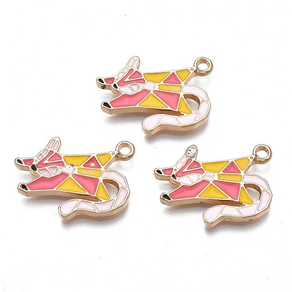 

PandaHall Rack Plating Alloy Enamel Pendants, Cadmium Free & Nickel Free & Lead Free, Light Gold, Origami Fox, Light Coral, 23x16x2mm, Hole...