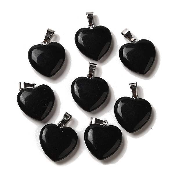 

PandaHall Natural Obsidian Pendants, with Platinum Tone Brass Findings, 20~22x20~21x5~8mm, Hole: 2x7mm Obsidian Heart