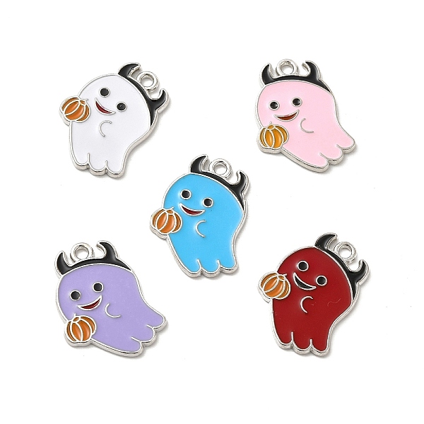 

PandaHall Alloy Enamel Pendants, Ghost Charm, Platinum, Mixed Color, 21x17x1.5mm, Hole: 1.8mm Alloy+Enamel Ghost Multicolor
