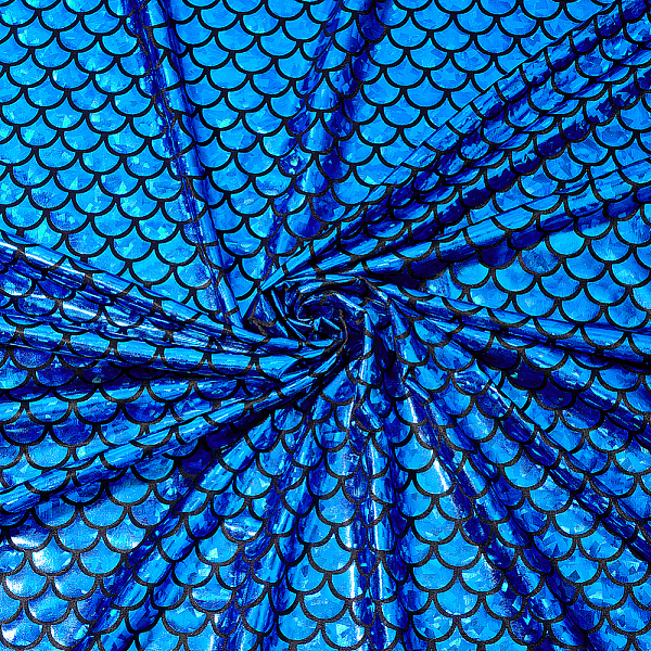 PandaHall Sparkly Hologram Spandex Mermaid Printed Fish Scale Fabric, Stretch Fabric, Blue, 150x0.02cm Fibre Blue
