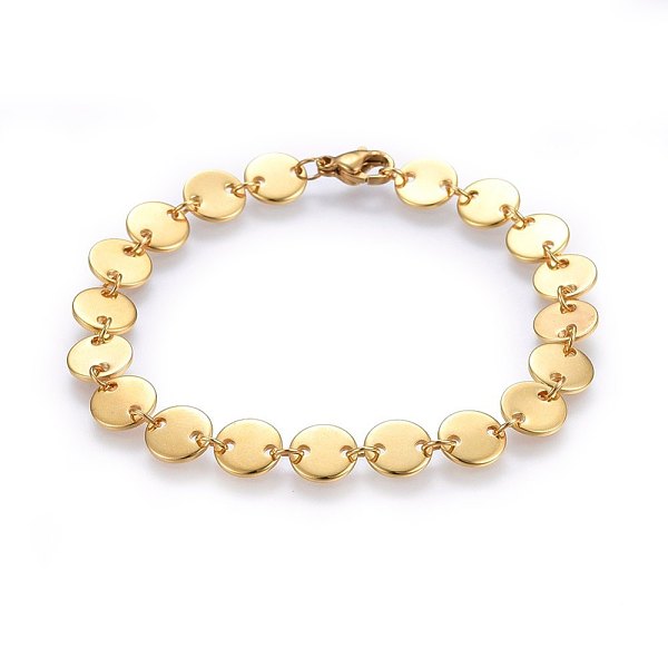 

PandaHall 304 Stainless Steel Links Bracelets, with Lobster Claw Clasps, Flat Round, Golden, 7-1/2 inch(19cm), 8mm 304 Stainless Steel