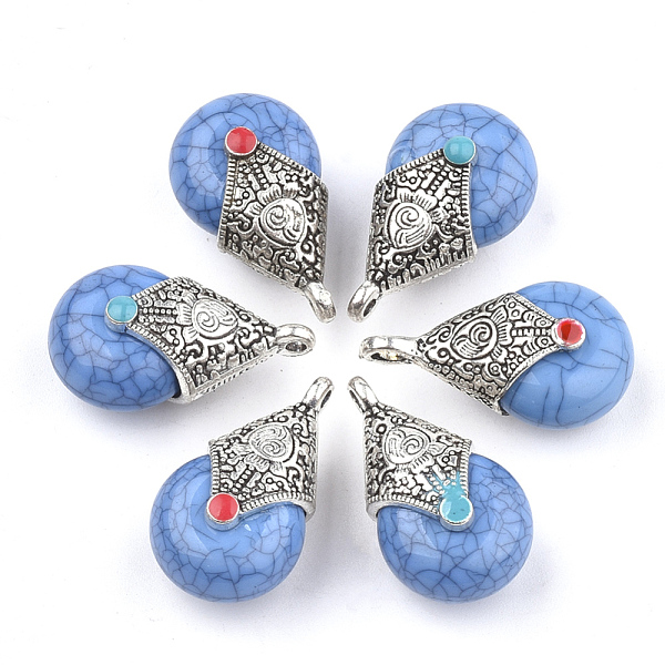 

PandaHall Tibetan Style Resin Pendants, with Alloy & Enamel, teardrop, Antique Silver, Cornflower Blue, 28x16x14mm, Hole: 2~3.5mm Resin...