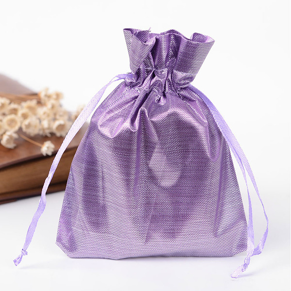 

PandaHall Rectangle Cloth Bags, with Drawstring, Lilac, 12x9cm Polyester Purple