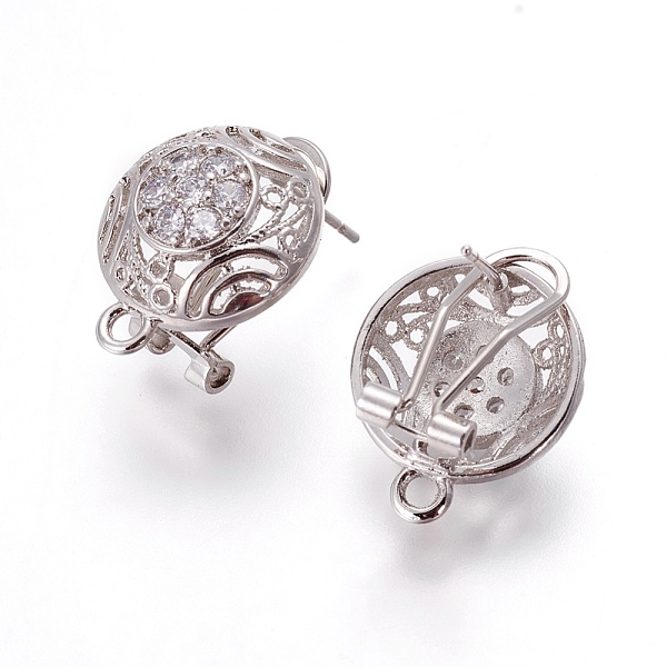 

PandaHall Brass Micro Pave Cubic Zirconia Stud Earring Findings, with Loop, Half Round, Platinum, 18.5x15x13mm, Hole: 2mm, Pin: 0.7mm...