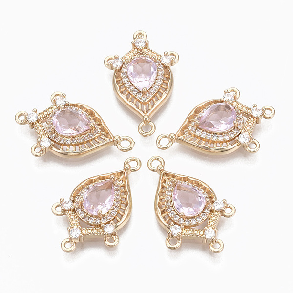 

PandaHall Glass Chandelier Component Links, with Brass Micro Pave Cubic Zirconia, Faceted, Horse Eye, Light Gold, Pink, 25x16x5mm, Hole...
