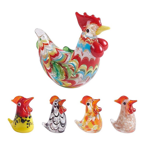 PandaHall 5Pcs Glass Chick Figurine, Handmade Blown Rooster Glass Art Statue, Mini Glass Animal Decor for Collectibles Home Table Decoration...