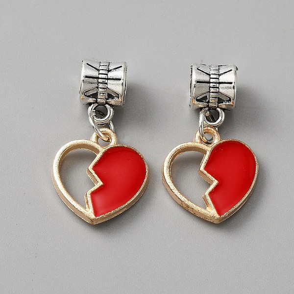 

PandaHall Alloy Enamel European Dangle Charms, Large Hole Pendants, Light Gold & Antique Silver, Heart Pattern, 15x14x3mm, Hole: 5.5mm..., Red