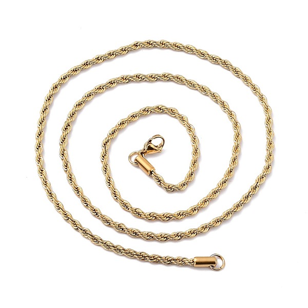 

PandaHall 304 Stainless Steel Rope Chain Necklaces, with Lobster Claw Clasps, Golden, 23.62 inch(60cm), 3mm 304 Stainless Steel