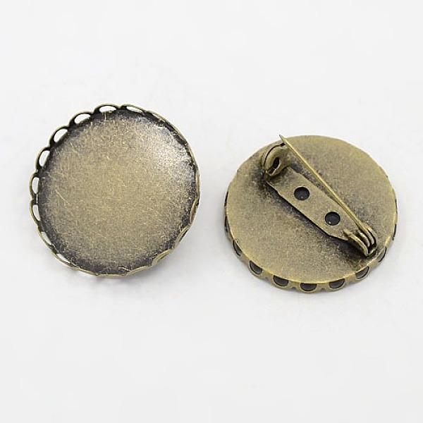 

PandaHall Iron Antique Bronze DIY Brooch Flat Pad Bezel Finding Settings, with Brass Trays, Nickel Free, 26mm, Pin: 0.8mm, Tray: 25mm Iron