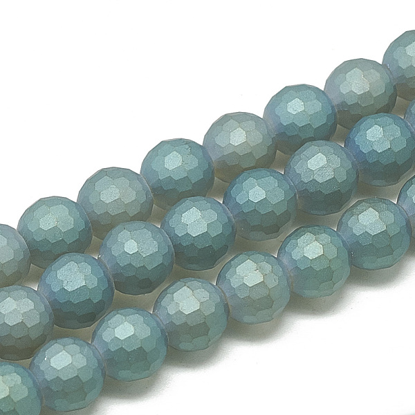 

PandaHall Electroplate Glass Beads Strands, Frosted Style, Faceted(96 Facets) Round, Cadet Blue, 10x9mm, Hole: 1.5mm, about 70pcs/strand...