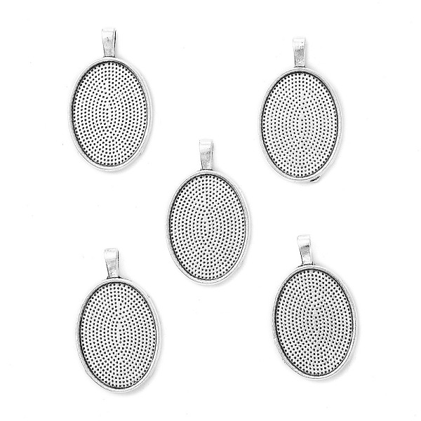 

PandaHall Alloy Pendant Cabochon Settings, Oval, Antique Silver, Tray: 18x25mm, 35.2x20mm, Hole: 3.9mm Alloy Oval