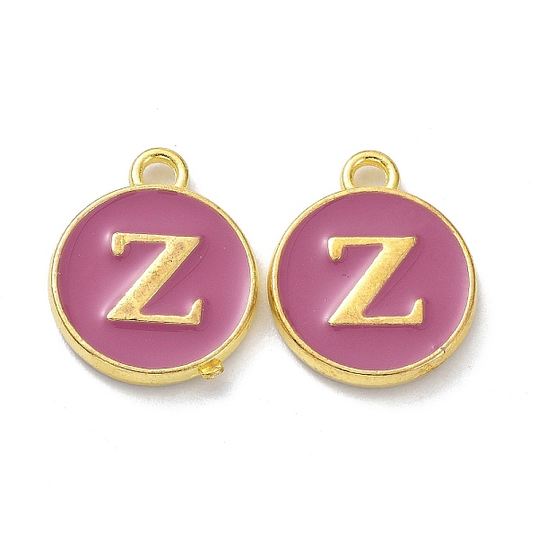 

PandaHall Golden Plated Alloy Enamel Charms, Cadmium Free & Lead Free, Enamelled Sequins, Flamingo, Flat Round with Letter, Letter.Z..., Pink