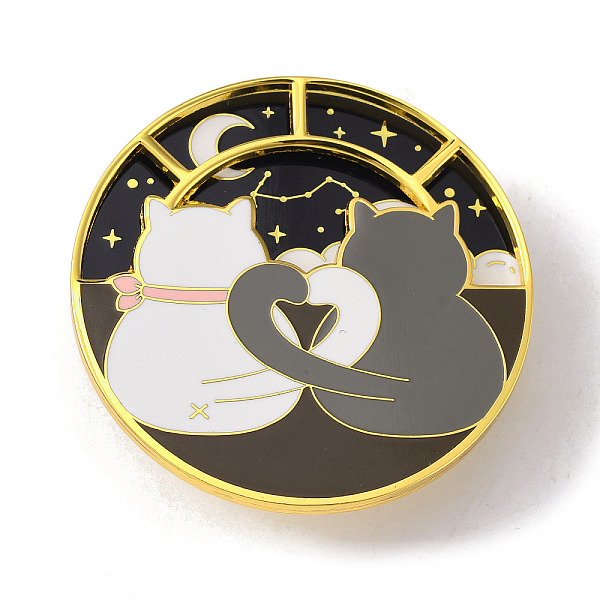 

PandaHall Rotating Cat Enamel Pin, Gold Plated Alloy Flat Round Badge for Backpack Clothes, Colorful, 50x5mm Alloy+Enamel Gray