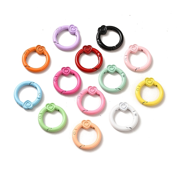

PandaHall Spray Painted Alloy Spring Gate Rings, Ring with Heart, Mixed Color, 28.5x26.5x4~5mm Alloy