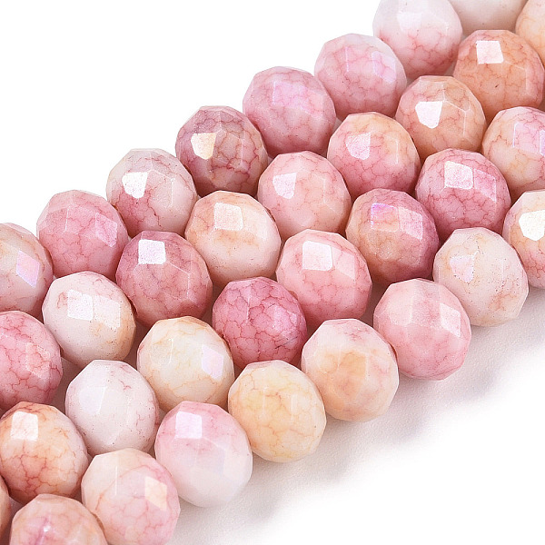 

PandaHall Faceted Electroplated Glass Beads Strands, AB Color Plated, Rondelle, Pink, 7~7.5x5.5~6mm, Hole: 1.4mm, about 65pcs/strand...