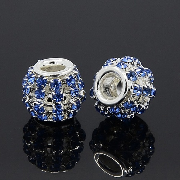 

PandaHall Brass Rhinestone European Beads, Large Hole Beads, Rondelle, Silver Color Plated, Light Sapphire, 12x10mm, Hole: 4mm..., Blue
