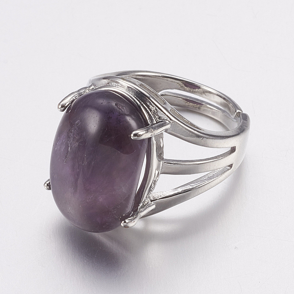 

PandaHall Natural Amethyst Wide Band Finger Rings, with Brass Ring Findings, Oval, 18mm Amethyst