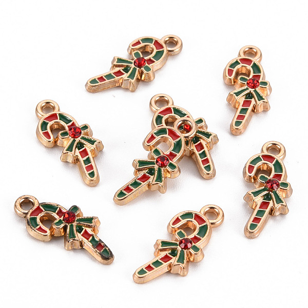 

PandaHall Eco-Friendly Alloy Enamel Pendants, with Rhinestone, Cadmium Free & Lead Free & Nickel Free, Light Gold, Christmas Candy Cane..., Red