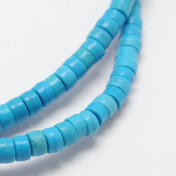 

PandaHall Dyed Synthetic Turquoise Beads Strands, Heishi Beads, Flat Round/Disc, Deep Sky Blue, 6x3mm, Hole: 1mm, about 136pcs/strand, 15.7...