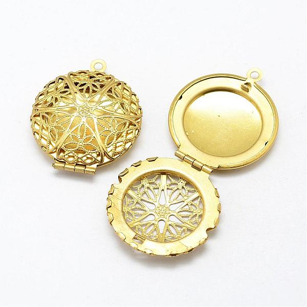

PandaHall Brass Locket Pendants, Flat Round, Nickel Free, Raw(Unplated), 32x27x7mm, Hole: 2mm Brass Flat Round
