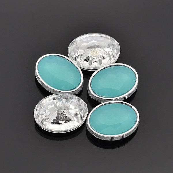 

PandaHall Sew on Taiwan Acrylic, Multi-strand Links, Garment Accessories, Faceted, Oval, Medium Aquamarine, 12x10x5.5mm, Hole: 0.5mm Acrylic..., Green