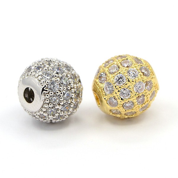 

PandaHall CZ Jewelry Brass Micro Pave Cubic Zirconia Round Beads, Clear, Mixed Color, 8mm, Hole: 1.5mm Brass+Cubic Zirconia Round Clear