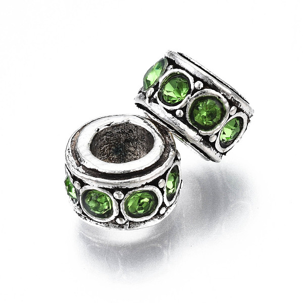 

PandaHall Alloy Rhinestone European Beads, August Birthstone Beads, Large Hole Beads, Cadmium Free & Lead Free, Fit European Bracelet..., Green