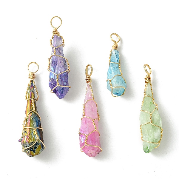 

PandaHall Electroplated Natural Quartz Crystal Copper Wire Wrapped Pendants, Irregular Shape Charms, Mixed Color, Light Gold..., Multicolor