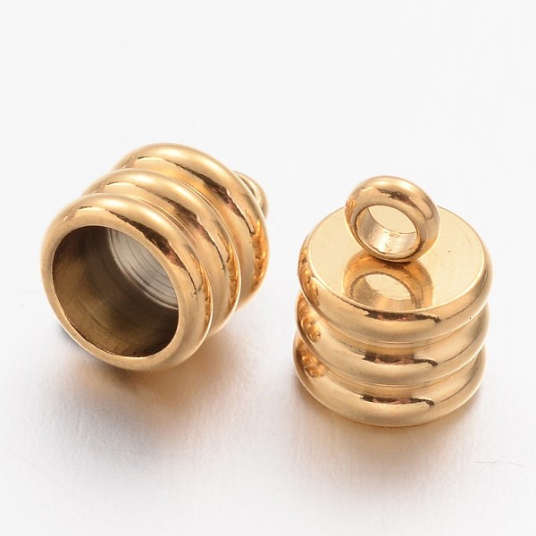 

PandaHall Ion Plating(IP) 304 Stainless Steel Cord Ends, End Caps, Column, Golden, 9x7mm, Hole: 2mm, 5mm inner diameter 304 Stainless Steel