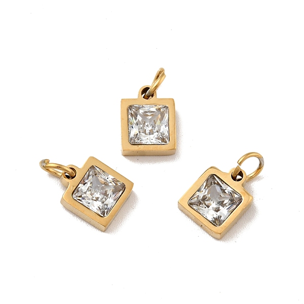 

PandaHall Vacuum Plating 304 Stainless Steel Pendants, with Cubic Zirconia and Jump Rings, Single Stone Charms, Square, Golden, Clear...