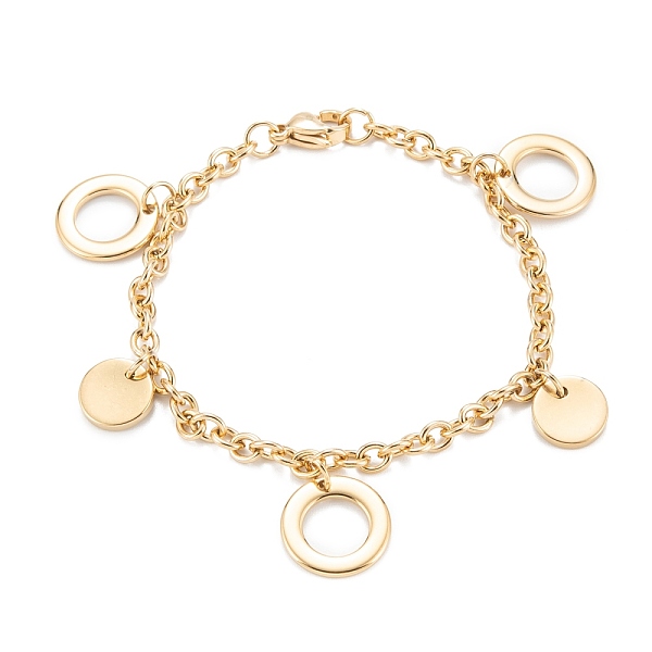 

PandaHall Vacuum Plating 304 Stainless Steel Charm Bracelets, Rings, Golden, 7-1/8 inch(18cm) 304 Stainless Steel